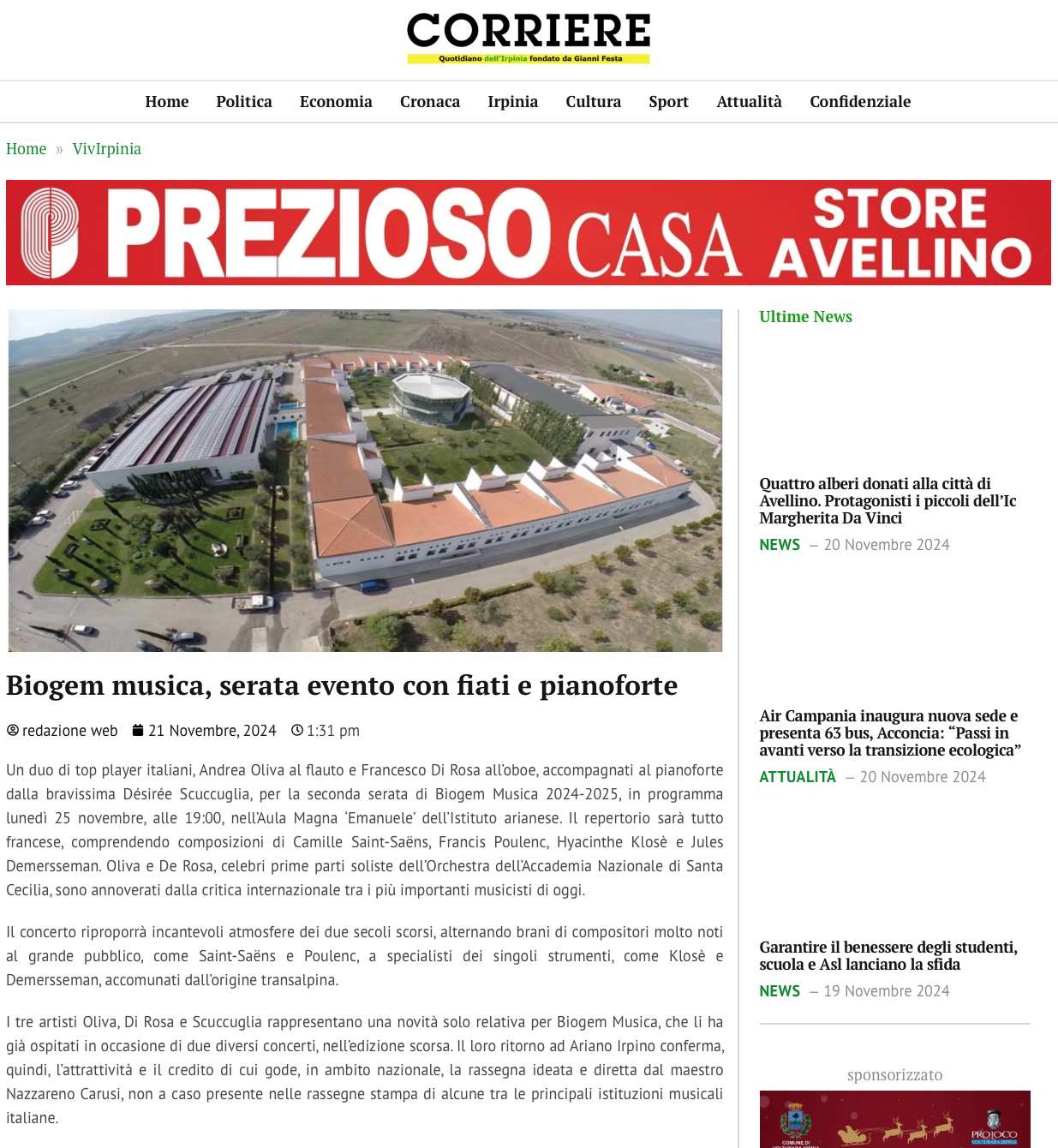  Biogem musica, serata evento con fiati e pianoforte